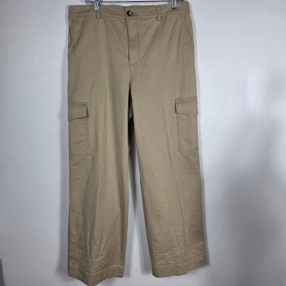 Loft Curvy Wide Leg Cargo Pants Tan Khaki Womens Size 12 Mid Rise Utility